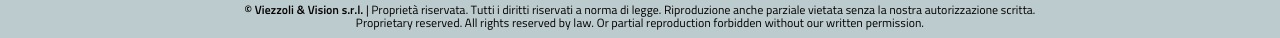 © Viezzoli & Vision s.r.l. | Proprietà riservata. Tutti i diritti riservati a norma di legge. Riproduzione anche parziale vietata senza la nostra autorizzazione scritta.
Proprietary reserved. All rights reserved by law. Or partial reproduction forbidden without our written permission.